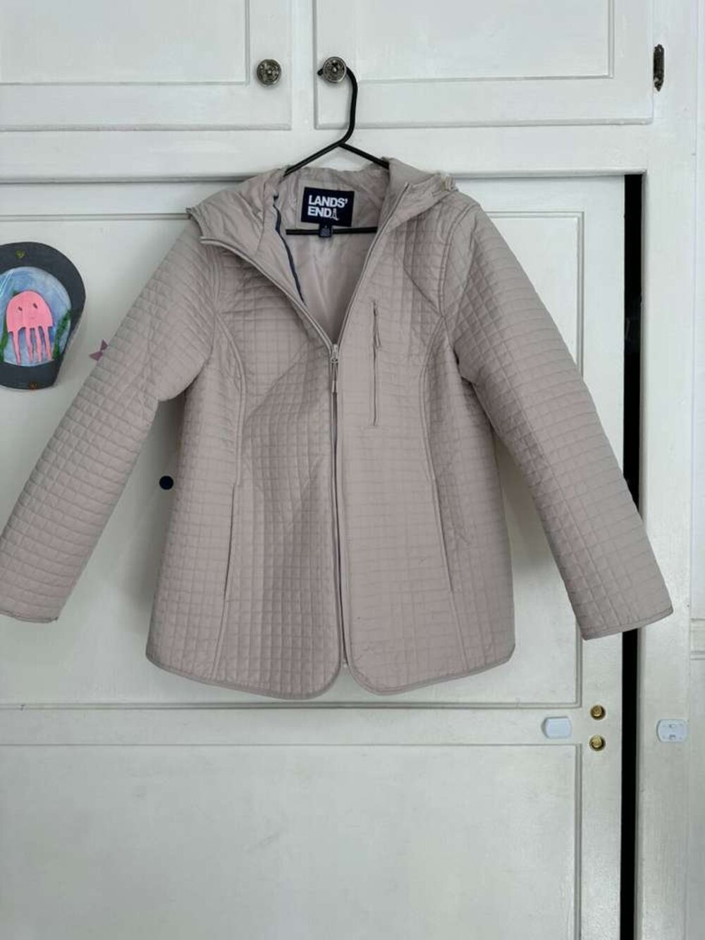 Lands' End Women's Quilted Hooded Jacket Full Zip (Ivory, L)